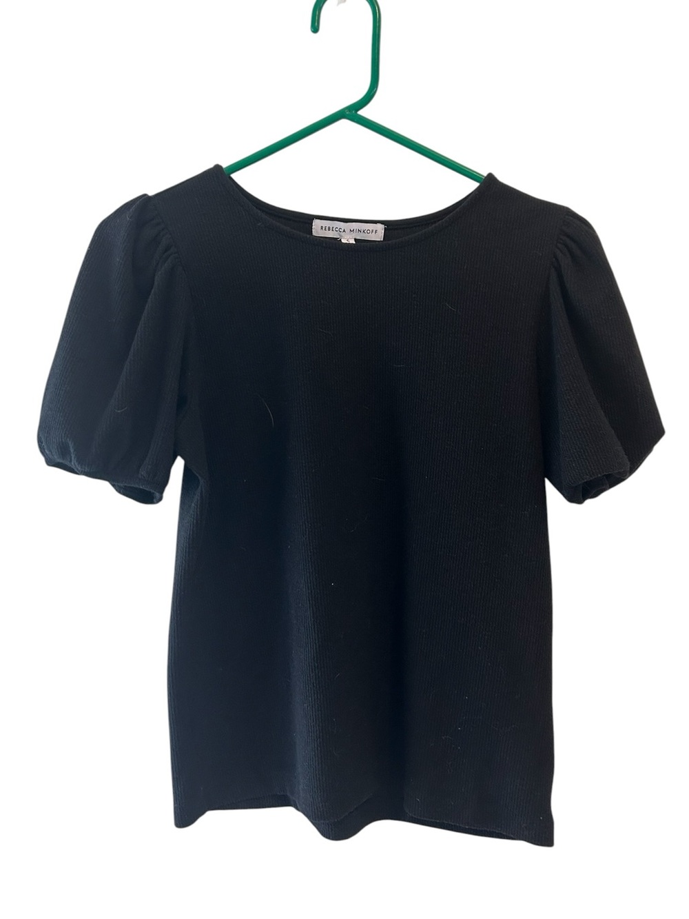 Rebecca Minkoff Black Puff Sleeve Ribbed Top